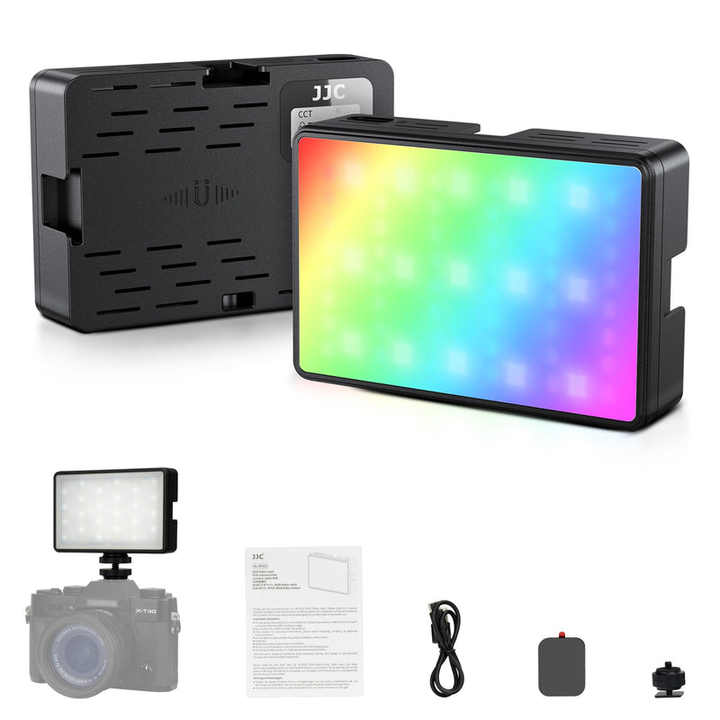 JJC RGB Video Light, 360°Full Color 24 Effects 2600mAh Rechargeable 2500-8500K Magnetic LED Camera Light, 1/4" Screw Mount Cold Shoe Light, Portable Light for Photography Video Streaming