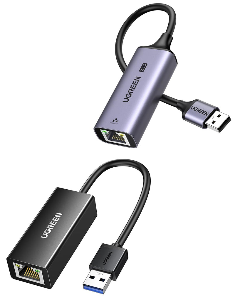 UGREEN USB to Ethernet Adapter, 1000Mbps Ethernet Adapter with USB 3.0 Bundle with UGREEN 2.5Gb USB to Ethernet Adapter, Ethernet to USB Adapter for Laptop, Aluminum