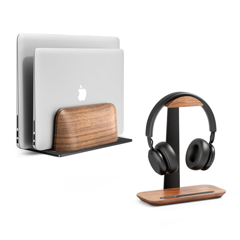 UPERGO Vertical Laptop Stand, Walnut Headphone Stand for Desk