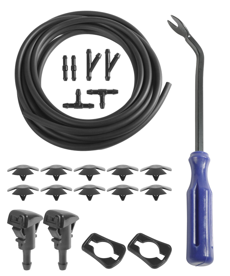 22PCS Windshield Washer Hose Kit,13FT Washer Fluid Hose,6 PCS Hose Connectors,2 Fan Nozzles,Car Accessories Windshield Fluid Hose Replacement,Suitable for Most Car Windshield Fluid Tubing
