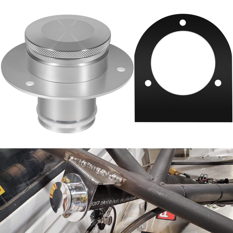 Camoo 17-2530 Remote Fuel Tank Filler Neck With Billet Aluminum Gas Cap & Weld-On Steel Mount Bracket For 2"" Hose Connection, Straight