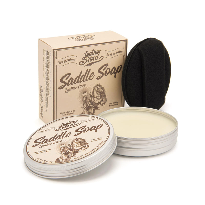 Saddle Soap for Leather, Leather Nerd Leather Cleaner Conditioner for Boots, 4.23 Oz with Sponge, All-Natural Protect Soften and Restore Shoes, Jackets, Purses, Gloves, Vinyl, and Leather Products