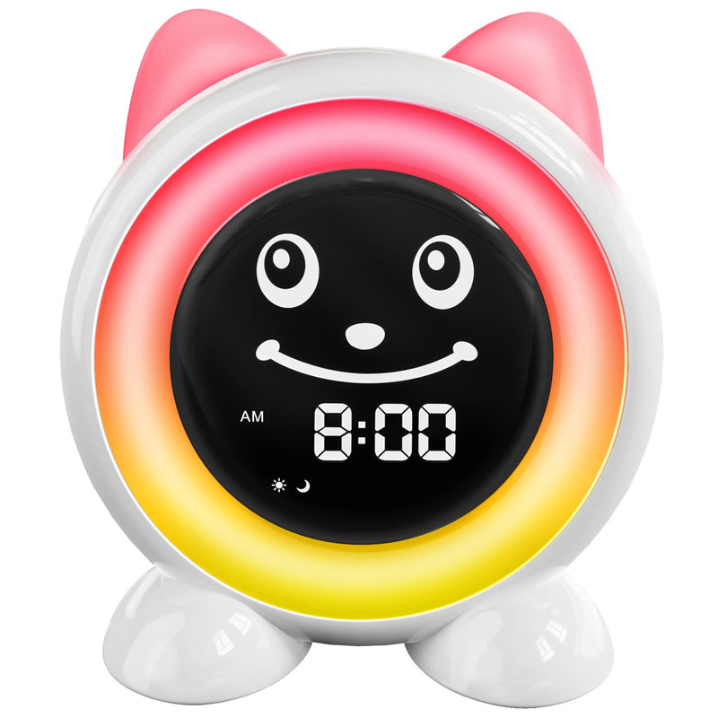 Toddlers Sleep Training Clock, Ok to Wake Clock with Red Green Light,Emoji,Nap Timer, Gift Idea for Toddler Girls Boys White