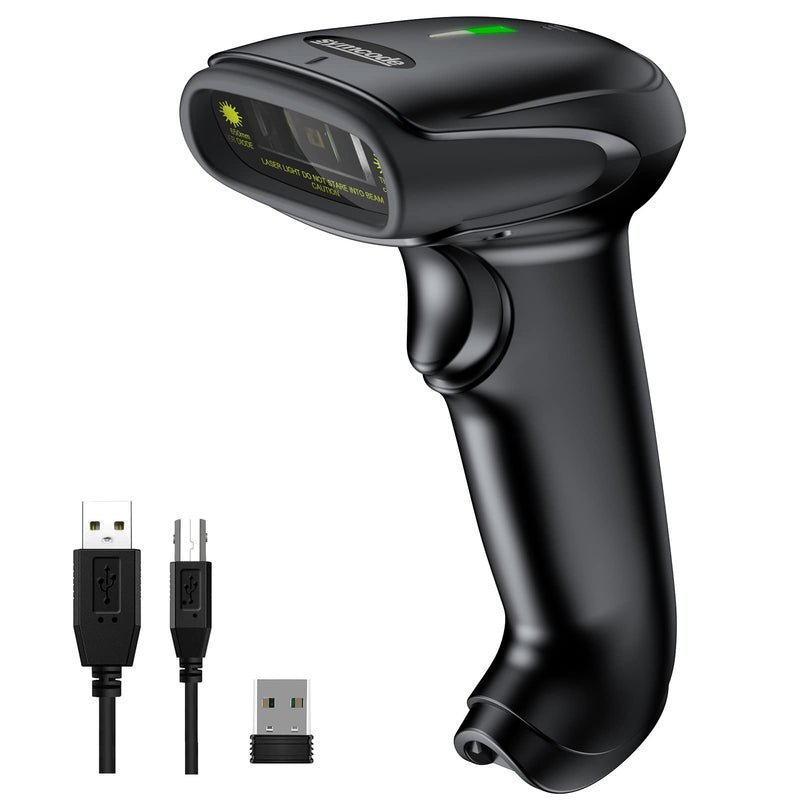 Symcode Wireless Barcode Scanner Versatile 2-in-1 (2.4Ghz Wireless+USB 2.0 Wired) Handheld Automatic 1D Laser Barcode Scanner 328 Feet Transmission Distance Rechargeable 1D Laser Bar Code Scanner Wireless Barcode Scanner 1D