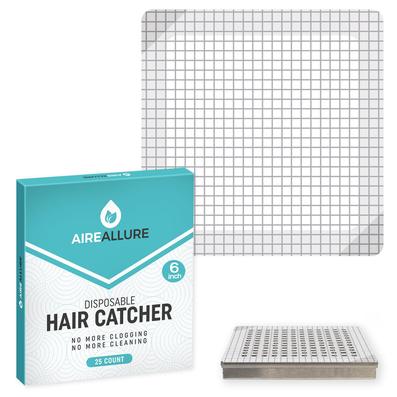 25 Pack Disposable Shower Drain Hair Catcher Mesh Stickers - Peel & Stick Drain Strainers to Prevent Clogs, Strong Waterproof Adhesive, Mess-Free Disposable Drain Covers for Shower, 6 inch, Square 6" Square - 25