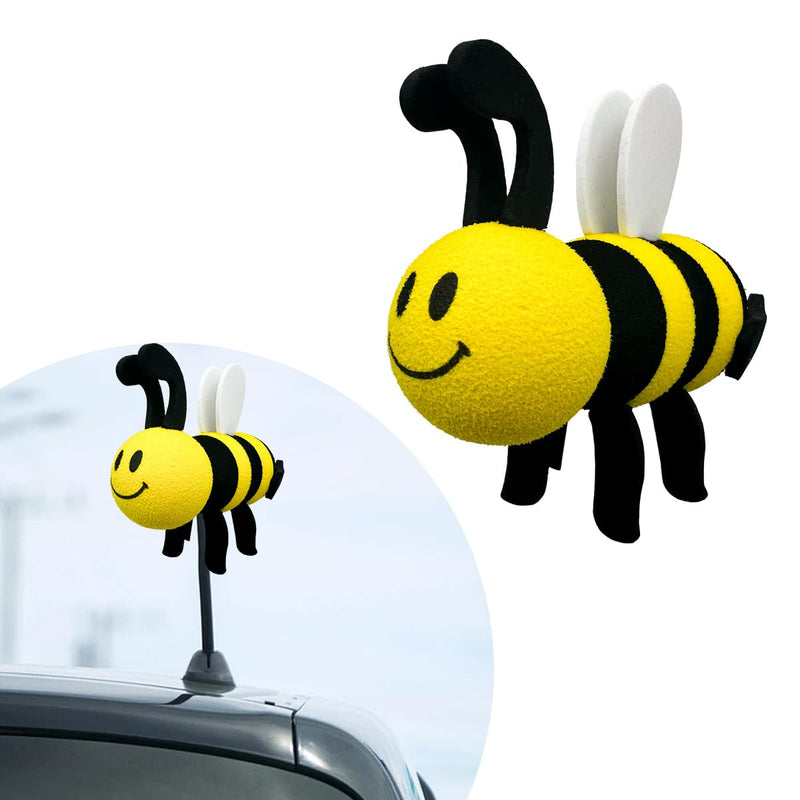 Bee Car Antenna Toppers, Automotive Roof Lovely Face Bumble Bee Antenna Balls Stickers Decor, EVA Funny Cute Honey Bee Antenna Hat for Vehicles, Universal Car Accessories (White) White Wings