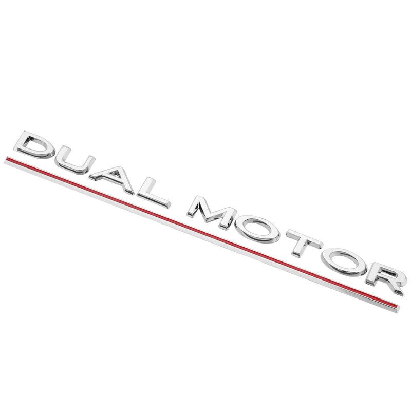 Dual Motor Emblem Sticker for Tesla Model 3 Model Y, ABS Underline Badge Letters Sticker for Car Rear Trunk Compatible with Tesla Model 3/Y/S/X Decals Decorative Accessories (Silver) SilverRed