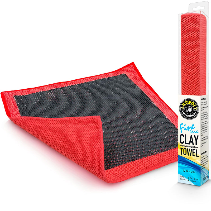 Clay Decontamination Towel - Professional Detail Products - Proven Cleaning & Release of Paint Contaminants; Increase Wax & Sealant Bond; Enhance Paint Gloss & Color; Fine Grade (12x12inches) Red