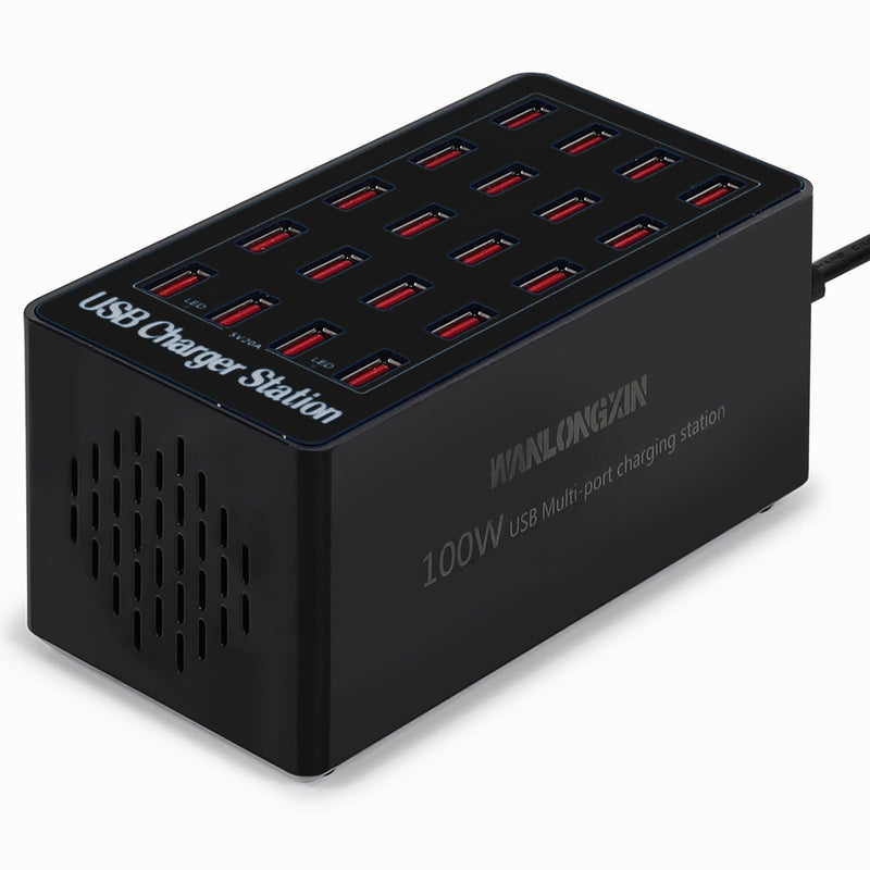 Charging Station, 100W20Port USB Charging Station, Multiple USB Charger Station, Charging Station for Multiple Devices, Multi USB Charging Station, Chargers for Multiple Devices, black