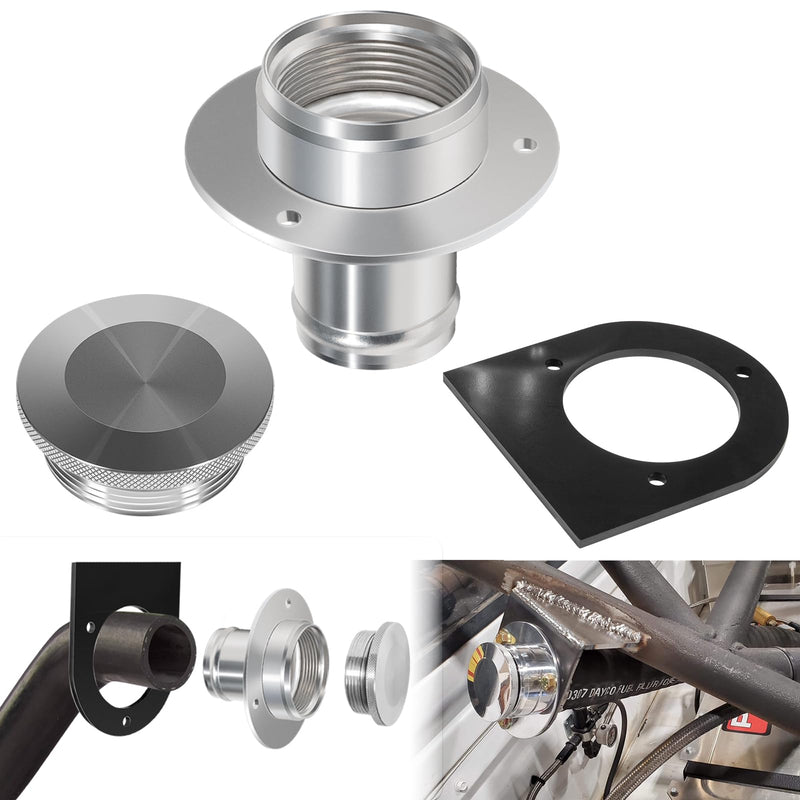 17-2530 Billet Aluminum Remote Fuel Tank Filler Neck, Gas Cap and Weld-On Steel Bracket, fits 2-inch Filler Hose, 2.00 Inch Remote Fuel Cell Filler - Straight Neck