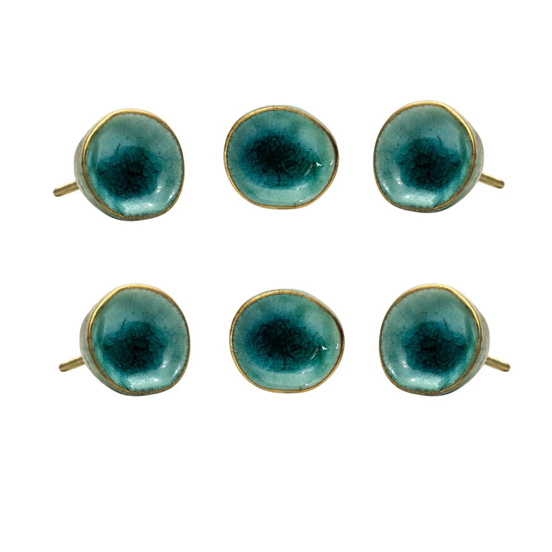 Perilla Home Set of 6 Ceramic Door Knobs - Decorative Round Door Knobs Handle with Screw | Cupboard Drawer Dresser Bedroom Kitchen Cabinet Wardrobe Pulls (1.65" x 1.5" x 1.25") (Nantes Turquoise)