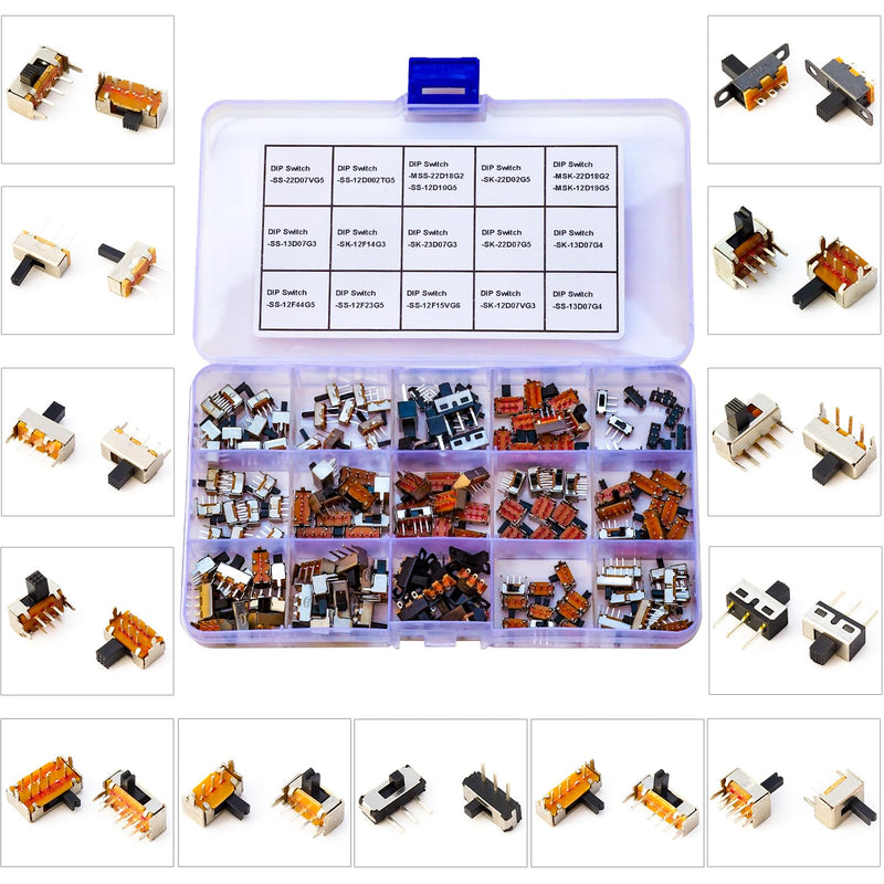 Slide Switch Assorted Kit, Mini Micro PCB Panel Slide Switch 2Pin 3Pin 4Pin ON/Off ON/Off/ON Switch Breadboard Electronic Dip SlideSwitch（JTS-Slide-Switch