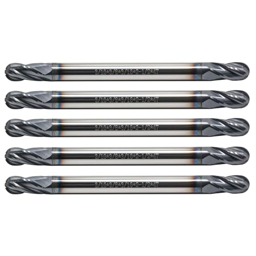 5Pcs 3/16" 4 Flute Double End Solid Carbide Ball Nose End Mill AlTiN Coated 3/16 in 5