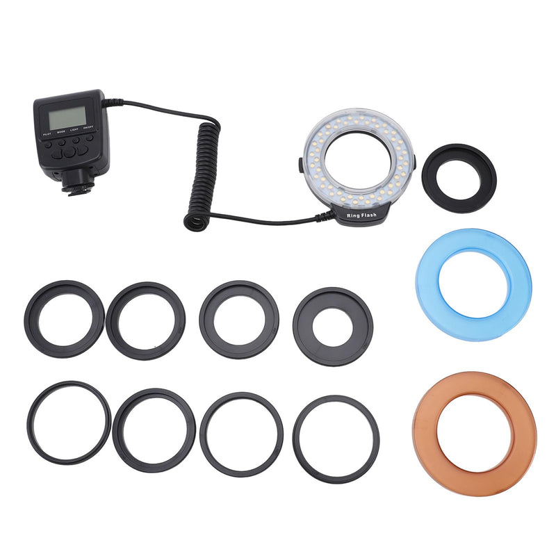 48 Macro LED Flash Light with LCD Display Power Control, 4 Lighting Modes, 7 Level Brightness Adjustments, Flash Light with Adapter Rings and Flash Diffusers for DSLR Cameras