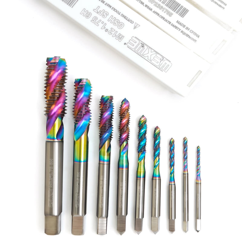 Tools DLC Coating Spiral Flute Taps High Speed Steel (HSS) 3 Flutes Machine Screw Tap Set Metric M2 M2.5 M3 M4 M5 M6 M8 M10 M12 Thread Tapping Tool 9cps M2 M2.5 M3 M4 M5 M6 M8 M10 M12 Set 9PC