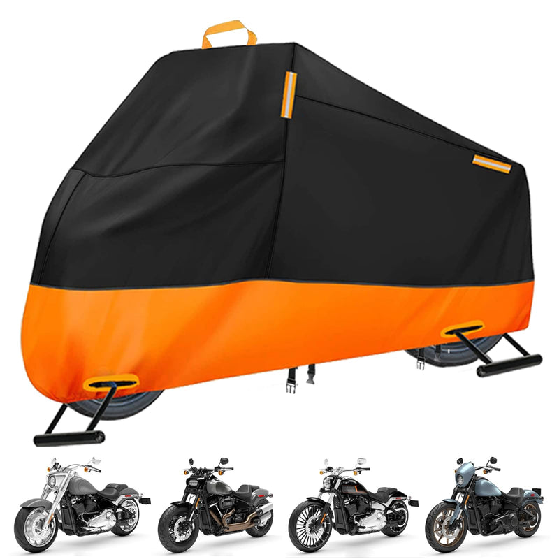 Motorcycle Cover Waterproof Outdoor, 300D Heavy Duty Motorcycle Cover for Harley Davidson Sportster 1200 883 Fat Boy 114 Street Bob, All Seasons Protection Scooter Cover Fits up to 96" XXL (Fits up to 96")