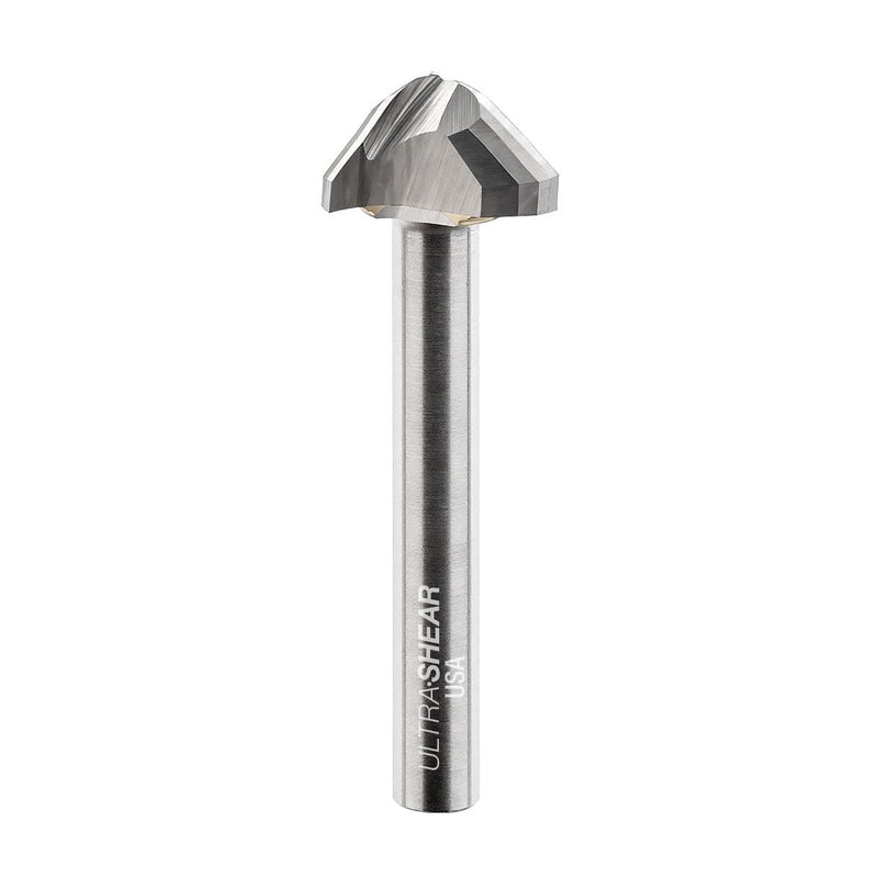 Juice Groove Router Bits, 1/2" Cove With 45 Vee-Groove, Carbide Head, USA Made, 3 Flute, CNC Bits for Cutting Board - US22545JGV 1/2 Nose 45
