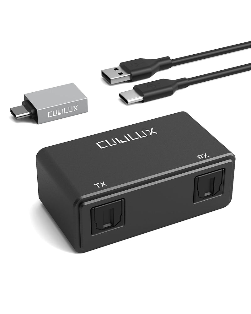 Cubilux UCSTR-B3 USB to SPDIF Input Output Adapter, 2-in-1 USB to TOSLINK Optical Transmitter Receiver Compatible with MacBook, Laptop, Computer, PC, Stereo Sound ONLY, NOT for Phone or Tablet