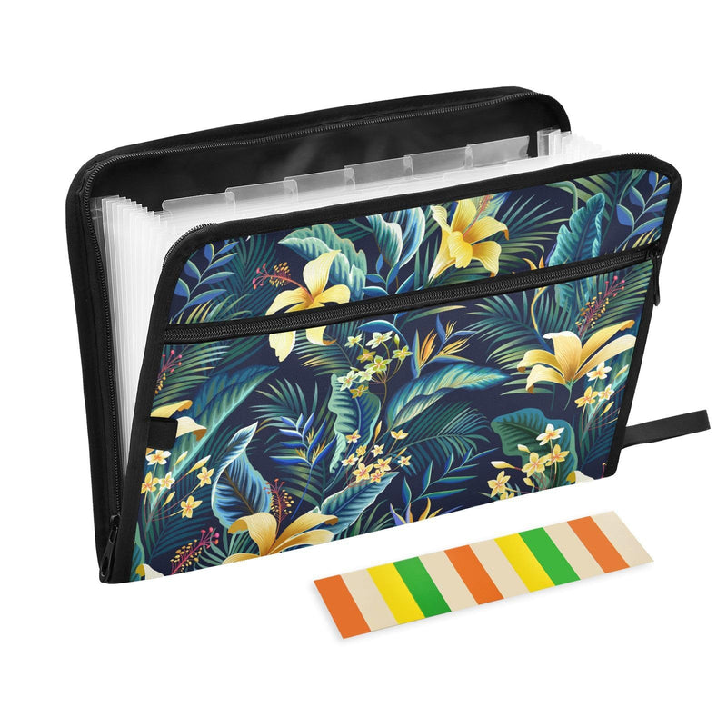 Hibiscus Plumeria Palm File Folders,Plastic Folders with 13 Pockets,Expandable File Folder for Documents School Students Office,Aesthetic Folder with Labels A4 Letter Size Multi 26