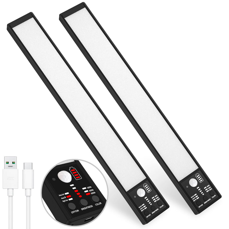 YELKO Under Cabinet Lights, 116LEDs Rechargeable Motion Sensor Light Indoor, 3200mAh 15.8inch Battery Operated Closet Light bar, Cordless Dimmable Under Counter Lights for for Kitchen (Two Pack)