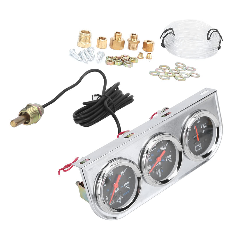 Triple Gauge Set Universal 3in1 Water Temp Oil Pressure AMP Meter for Car Boat Truck