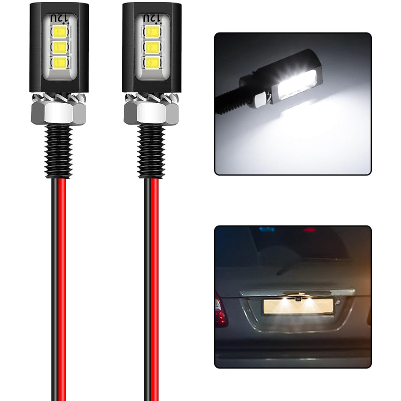 LED License Plate Light,License Tag Screw Bolt Lamp,12V White LED Bulb, Waterproof/Rainproof IP68 Aluminium Light Holder, Legal for Car Motorcycle Truck RV ATV Bike 2PCS (Black) Black