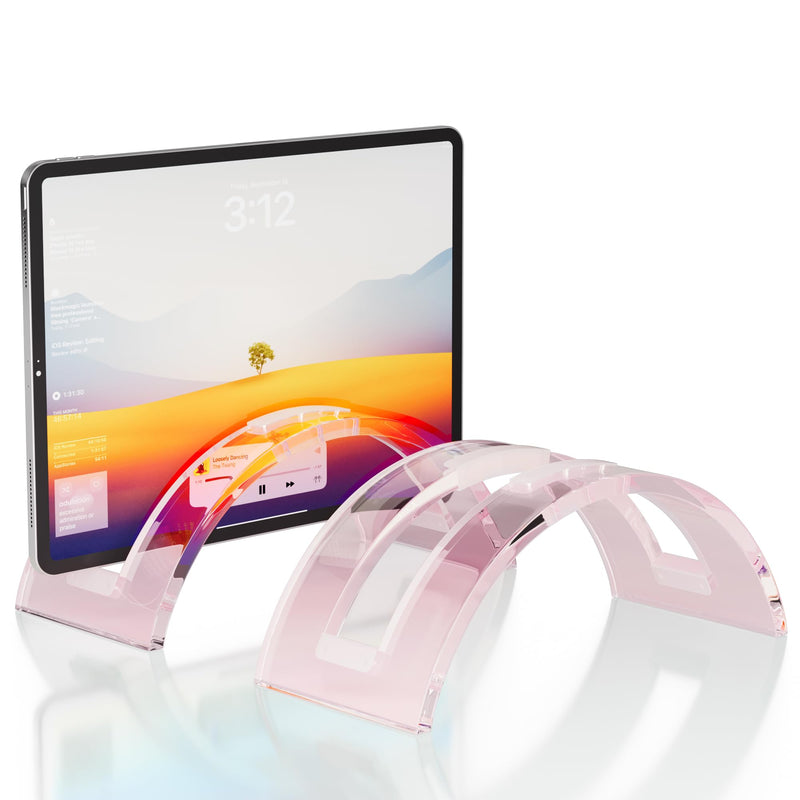 2Pcs/Set Acrylic Vertical Laptop Stand，Acrylic Desk Accessories，Double Vertical Laptop Holder for Desk，Saving Organizer for All MacBook, Surface, Samsung, HP, Dell（Pink） Pink Double
