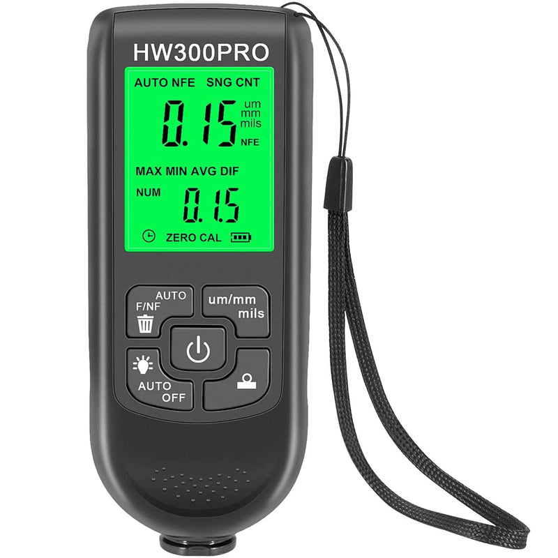 Paint Thickness Gauge Meter Fe/NFe Probe Coating Thickness Gauge Professional Multifunctional Car Paint Depth Gauge Test Precise HW-300PRO for Car Automatic Detection(black) (black) black