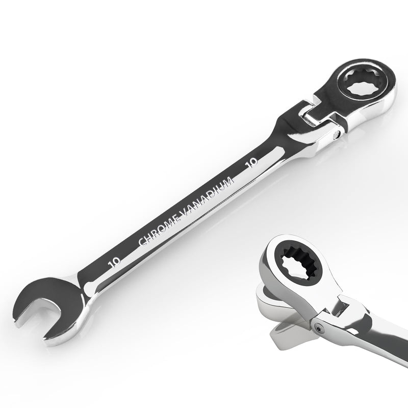 Egofine 10mm Ratchet Wrench Flex Head, Ratcheting Combination Wrench Metric, Industrial Grade Gear Spanner with 12 Point Box End, 72-Teeth Ratchet, Chrome Vanadium Steel