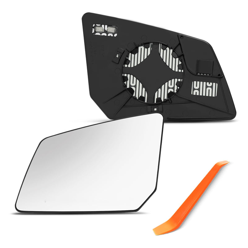 Driver Side Mirror Replacement for Chevy Chevrolet Traverse 2009-2016, GMC Acadia 2007-2016, Saturn Outlook 2007-2010 - Left Side Mirror Glass with Backing Plate, Chrome, Power Heated Driver side（LH）