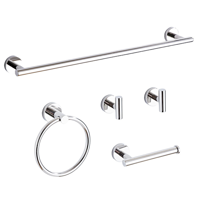Chrome Bathroom Hardware Set 5 Piece with Towel Racks for Bathroom, SUS304 Stainless Steel Bath Towel Bar Set, 24 Inch Wall Mounted Accessories Kit… Chrome