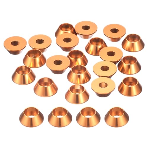 uxcell M6 Cone Cup Countersunk Washers, 20 Pcs Anodized Aluminum Gaskets Cup Head Washer Gasket, Cup Screw Counterbore Gasket for Mechanical Accessories Parts, Orange