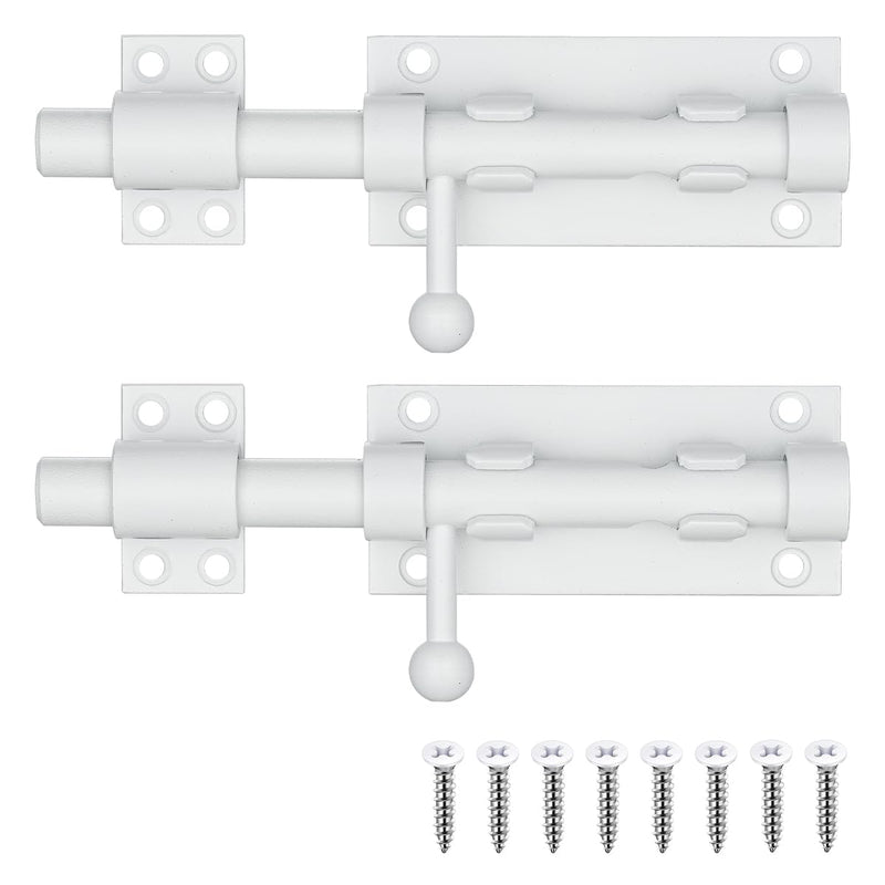 Barrel Bolt Door Latch With Padlock Hole, Thickened 304 Stainless Steel Slide Door Lock, 6 Inch Matte White, 2 Pack, 226BB-WH-2 White 6"