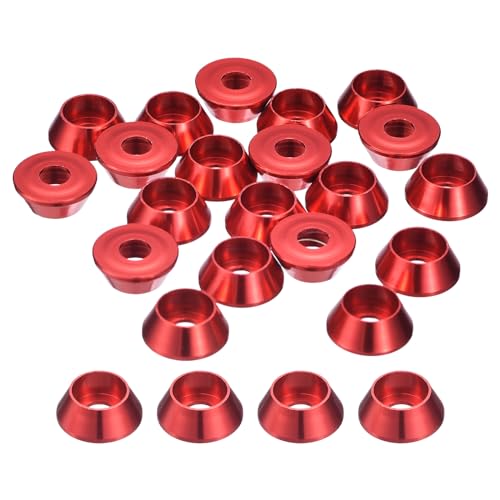 uxcell M5 Cone Cup Countersunk Washers, 50 Pcs Anodized Aluminum Gaskets Cup Head Washer Gasket, Cup Screw Counterbore Gasket for Mechanical Accessories Parts, Red