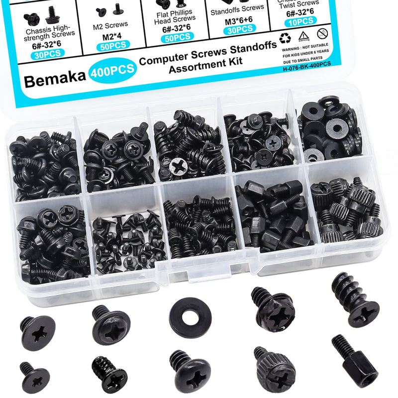 400Pcs Computer Screws Assortment Kit, Motherboard Standoffs Screws PC Screws for Universal Motherboard, SSD, Hard Drive, PC Case, PC Fan, for DIY PC Installation and Repair