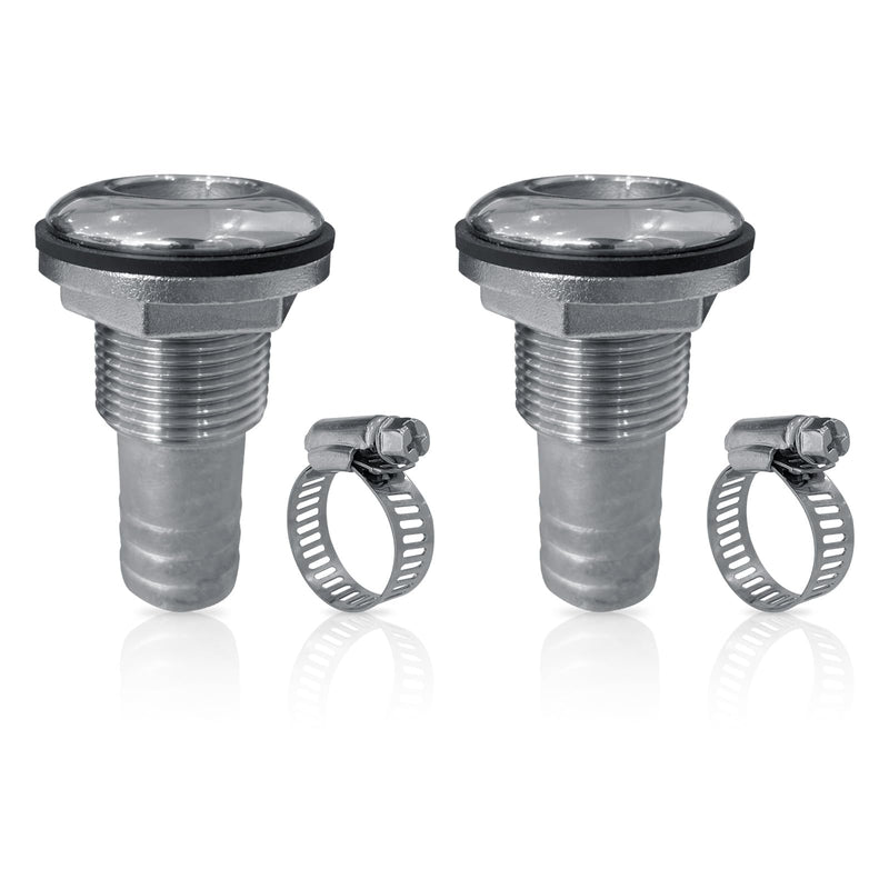 2Pcs Thru Hull Fittings for Boats, Stainless Steel Barbed Straight Thru Hull Fitting Drain for 3/4 inch I.D. Hose for Boat, Yacht