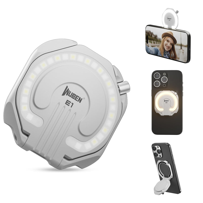 WUBEN E1 Selfie Light, USB-Rechargeable LED Phone Light with Magnetic, 3000-6000K Adjustable Color Temperature, Portable Phone Flashlight for Selfies, TikTok, Video, Vlogging (White) White
