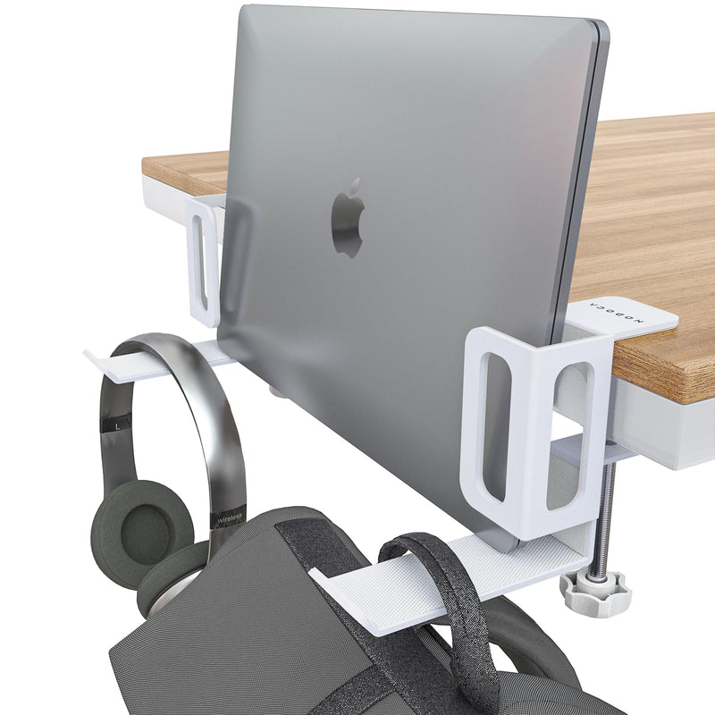 NODOCA Laptop Storage for Desk, MacBook Vertical Stand, Vertical Laptop Stand, with Headphone Holder, Desk Side Storage, Laptop Storage Rack[M, White]