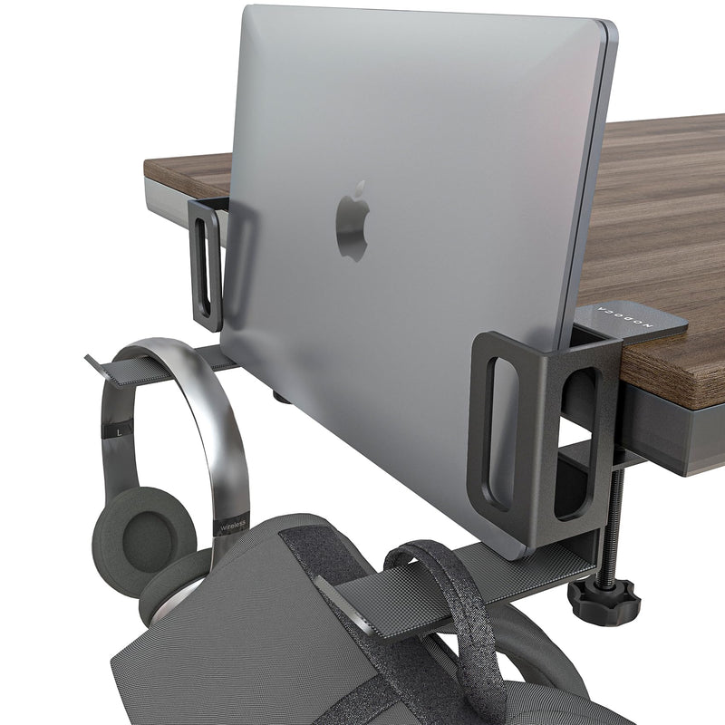 NODOCA Laptop Storage for Desk, MacBook Vertical Stand, Vertical Laptop Stand, with Headphone Holder, Desk Side Storage, Laptop Storage Rack[M, Black]