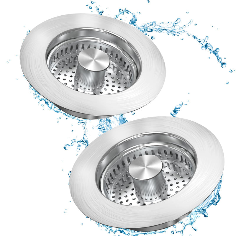 Upgraded 3 in 1 Kitchen Sink Drain Strainer Stopper, Brushed Stainless Steel SUS 304 Pop Up Sink Drain Stopper for Standard 3-1/2 Inch Drain Anti-Clogging Odor Prevention SUS304Drain+SUS304Strainer-2Pack