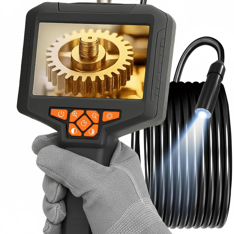 Inspection Endoscope, Industrial Borescope Camera with 4.3" IPS Screen, 1920P HD Snake Camera with 8 LED Lights, 16.5FT Semi-Rigid Cord Bore Scope - Cool Gadgets Tool