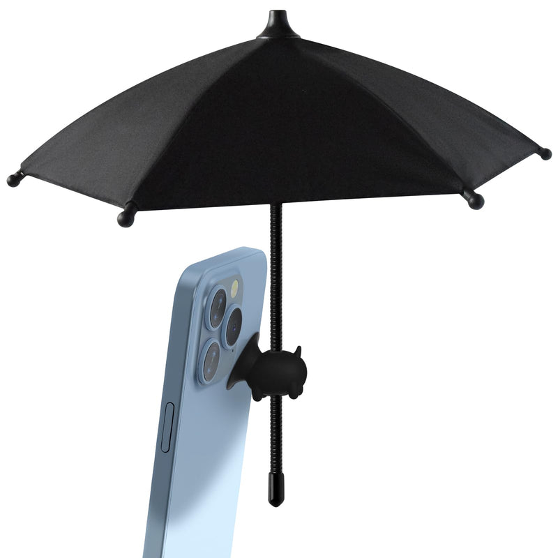 Phone Umbrella for Sun Cell Phone Umbrella with Universal Adjustable Piggy Suction Cup Stand, Outdoor Anti-Reflective Cell Phone Umbrella Sun Shade with Flexible Angle Change for All Phones Black