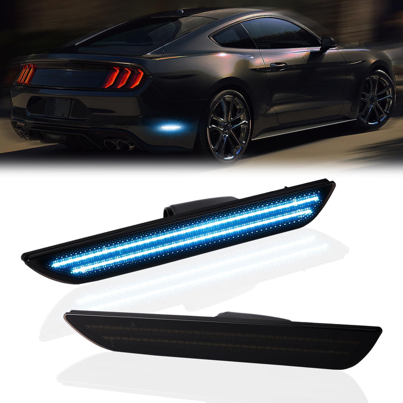  [AUSTRALIA] - LED Side Marker Lights Rear Bumper Marker Lamp Reflectors for Ford Mustang 2015-2023, Smoked Len(Ice Blue) Ice Blue
