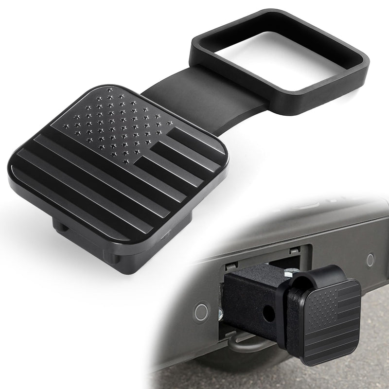 UYYE 2 Inch Rubber Trailer Hitch Cover, American Flag Rubber Tow Tube Cover Plug Cap, Car Exterior Accessories Fits for Most Vehicles Hitch Receivers, Hitch Cover Tube Plug Cap (Black) Black Flag