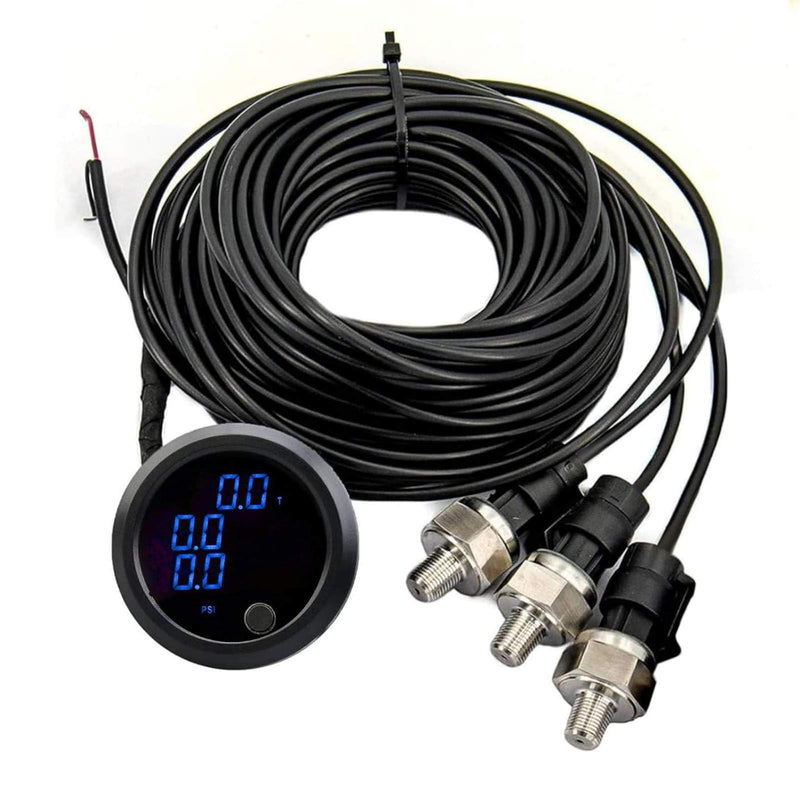 Three Display Pressure Air Pressure Gauge 290 PSI Air Pressure Gauge Kit- for Air Ride Suspension Systems -2Inch 0-290PSI with 3Pcs 1/8NPT Sensors Blue Display for Car & Truck 3 Blue Three Display