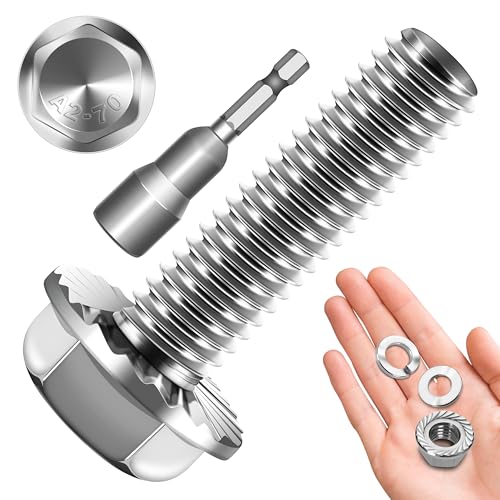 M10 x 35mm (10 Sets) M10x1.5 Bolt Flanged Hex Head Nuts and Bolts, Flange Hexagon Screws with Nuts and Washers, M10 Screw 304 Stainless Steel 18-8 Metric Bolt Assortment, DIN 6921 By Mywish Silver-M10