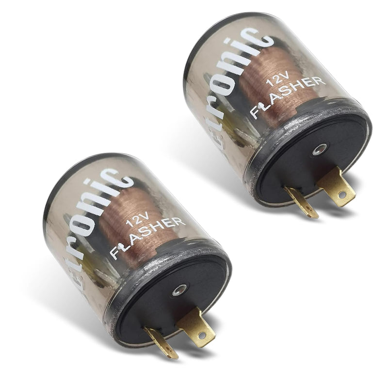 2 Pack 12V 2-pin Electronic Relay, Turn Signal Flasher Plug, Three Prong Round Socket Kit, Incandescent Bulbs Fast Flash Universal for Most Car Models (Transparent #2)