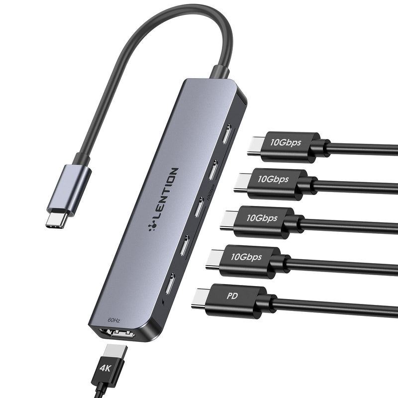 LENTION 6-in-1 USB C Hub Dock with 4K @60HZ HDMI Display, 4 USB-C Ports (USB 3.2 Gen 2, 10 Gbps), PD 100W Charging and for iPhone15 Series, New MacBook Pro, Mac Air, More (CE33, Space Gray) HDMI+4c+PD