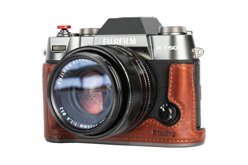 SMALLRIG Half Leather Case Kit for FUJIFILM X-T50 with Shoulder Strap | Style Camera Case with Aluminum Alloy Frame Brown