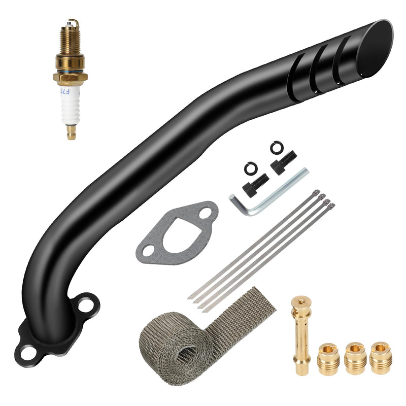 HIAORS 212cc Exhaust Pipe Jet Kit Compatible with Predator 224cc 196cc Mini Bike Coleman CT200U BT200X CT200U-EX Baja Warrior MB200 Axis M200 GX200 6.5hp Clone Engine KT196 Go Kart Performance Parts A-Black
